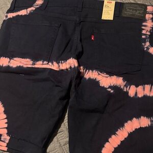 Levi's Men's Black and Pink Tie-Dye Jean Shorts